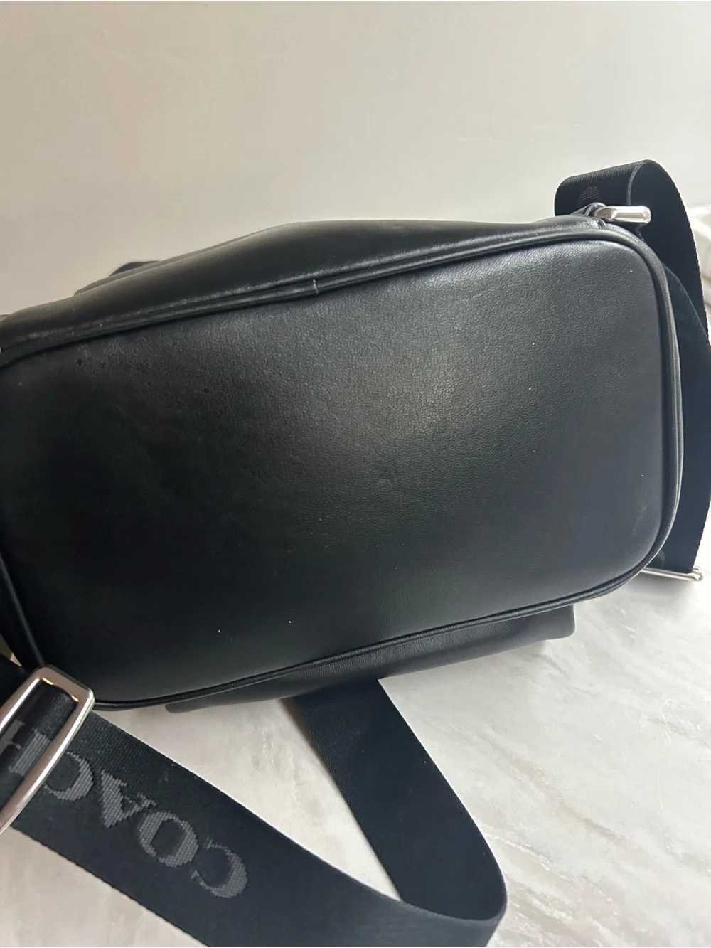 Coach Black Leather Logo Drawstring Backpack - Picture 8 of 12